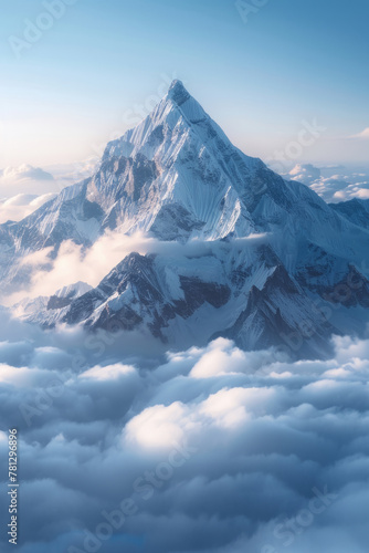 The majestic beauty of an untouched mountain peak rising above the clouds, free from human presence.