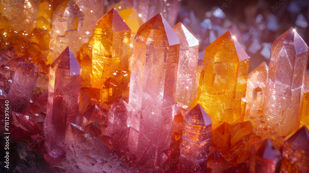 Close-up of a group of colorful crystals of amethyst Close-up of a group of colorful crystals of amethyst