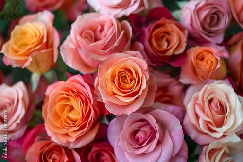 A bunch of pink and orange roses in a vase