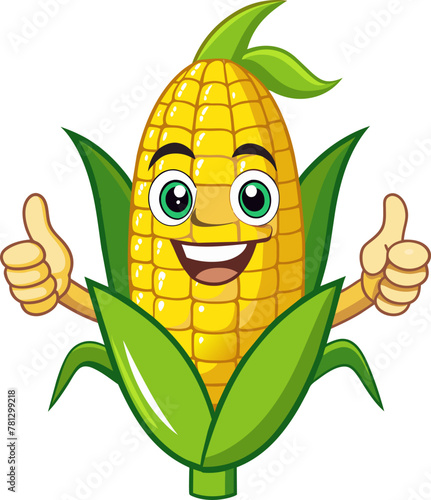 Cartoon happy corn giving thumb up isolated illustration on white background