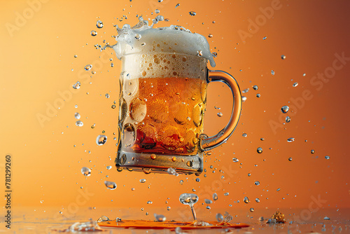 mug of golden beer levitating