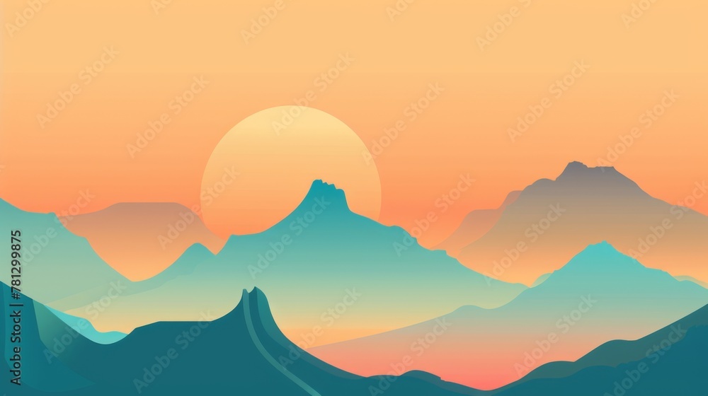 Serene Mountain Sunrise Landscape Illustration.