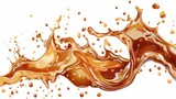 Stream of cola, soda, beer, champagne, carbonated beverage on white background. Wavy stream of brown effervescent liquid.