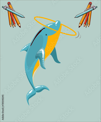 Cute Dolphin Fish Cartoon Vector Icon Illustration.