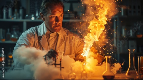 Laboratory Research: A scientist in a lab coat conducting an experiment with a Bunsen burner