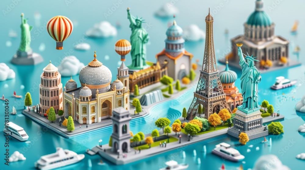 Travel and Tourism: A 3D vector infographic showcasing the economic impact of tourism - obrazy, fototapety, plakaty 