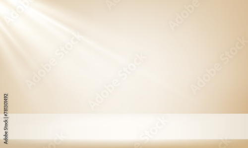 Empty Beige studio room background. Abstract studio room platform design. Empty room with light effect. Warm soft light studio lighting. Vector illustration.