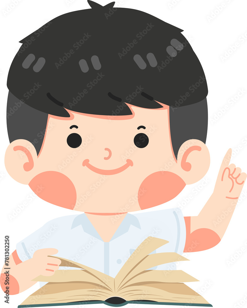 Kid boy student enjoying reading book Kid boy student enjoying reading book
