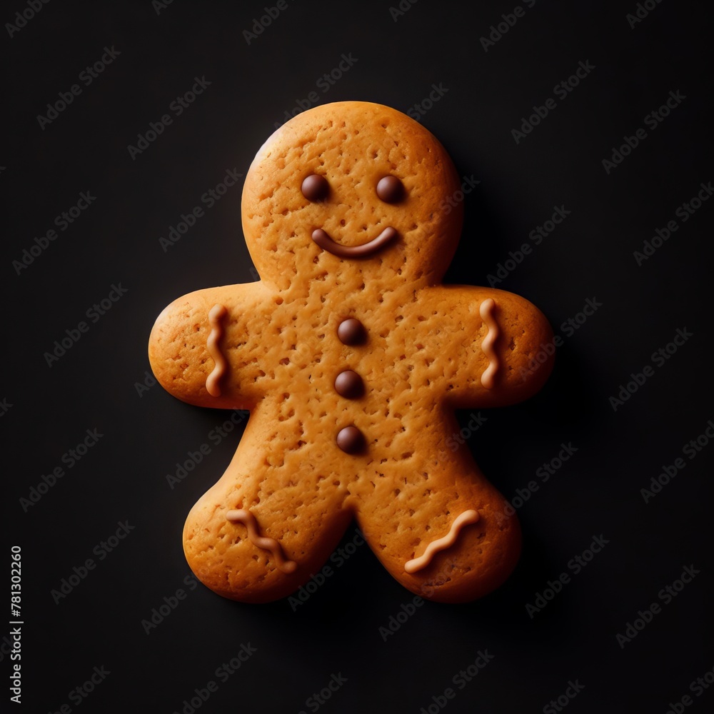 classic ginger bread man isolated on black background. Christmas gingerbread cookie 3D art. classic ginger bread man isolated on black background. Christmas gingerbread cookie 3D art.