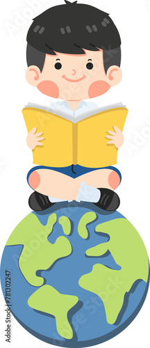 kid sit book earth cartoon © focus_bell