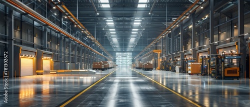 A contemporary logistics center equipped with automated sorting systems, GPS tracking technology, and predictive analytics software, showcasing how modern supply chain operations rely on technology to