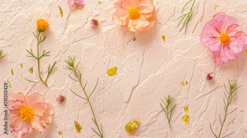 Delicate Floral Arrangement on Textured Pink Backdrop. © Oksana Smyshliaeva