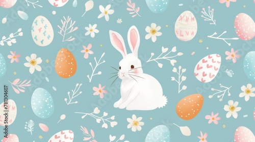 Easter background with bunny and eggs. Seamless pattern for the spring holiday. For deoration, invitation, packaging, fabric printing photo