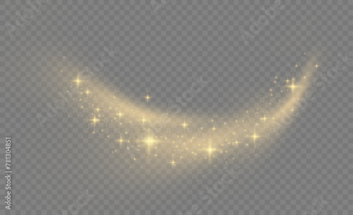 Sparkling magic dust particles. Yellow dust yellow sparks and golden stars shine with special light. Christmas Abstract stylish light effect on a transparent background. Christmas vector pattern.