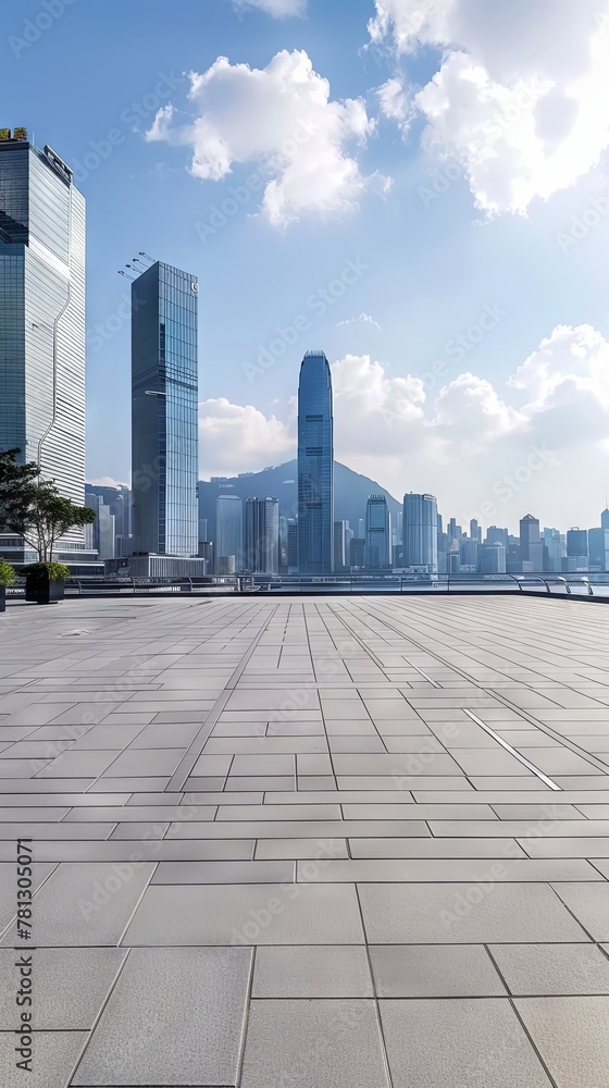 Fototapeta premium Empty square floor and city skyline with building background 