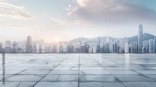 Empty square floor and city skyline with building background 
