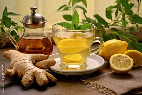 healthy ginger tea with lemon