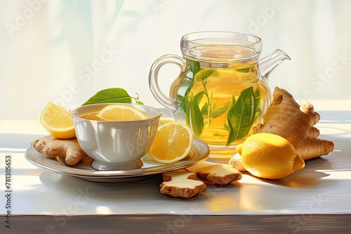 healthy ginger tea with lemon