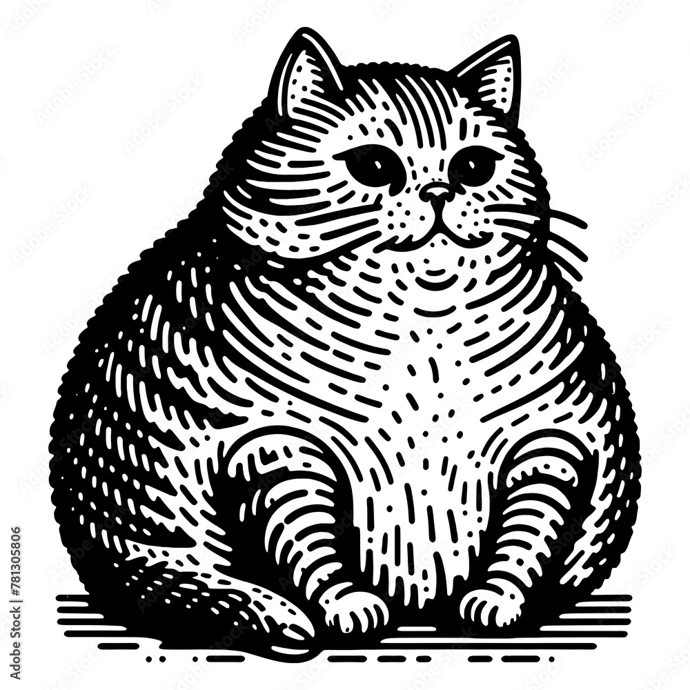chubby fat domestic cat sitting sketch engraving generative ai fictional character PNG illustration. Scratch board imitation. Black and white image. chubby fat domestic cat sitting sketch engraving generative ai fictional character PNG illustration. Scratch board imitation. Black and white image.