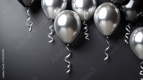 silver black balloons. festive background for a birthday card photo