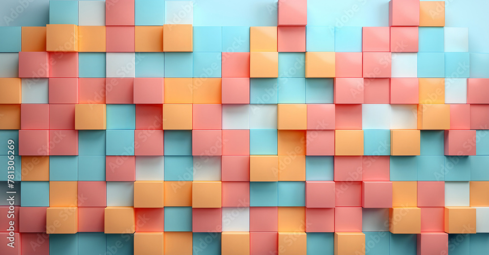 3d Abstract bright geometric cubes, pastel colors painted glossy wall texture with squares and rectangles, banner background. 3d Abstract bright geometric cubes, pastel colors painted glossy wall texture with squares and rectangles, banner background.