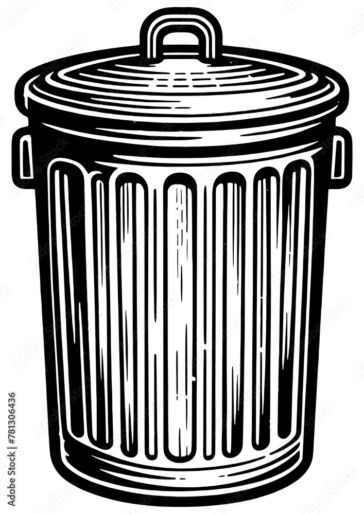 Metal trash can sketch engraving generative ai fictional character PNG illustration. Scratch board imitation. Black and white image. Metal trash can sketch engraving generative ai fictional character PNG illustration. Scratch board imitation. Black and white image.