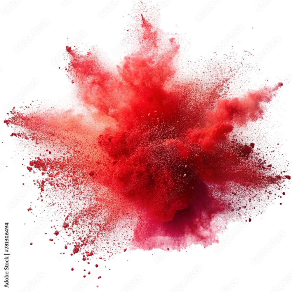 Red particle dust explosion isolated on transparent background