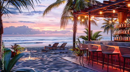 Tropical Retreat at Dusk, Where the Beach Awaits Serene Moments, Wrapped in the Warmth of the Setting Sun