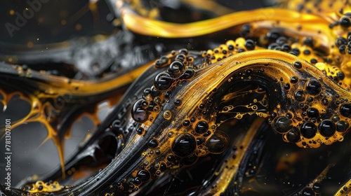 Abstract fluid blending form in black and yellow © Simone