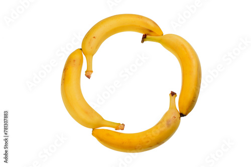 four fresh and clean bananas isolated on white background form a circle and the letter O photo