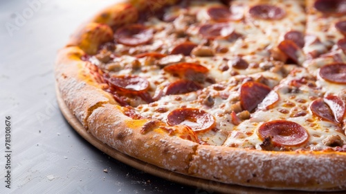 Delicious Pepperoni Pizza with Golden Melted Cheese Closeup.