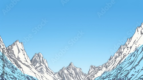 Majestic Snow-Capped Mountain Range under Clear Blue Sky.