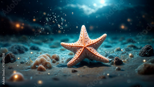 Starfish on the background of the sea and night sky © vvicca