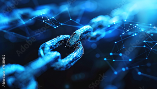 Illustration of blockchain cryptography technology with validation blocks ensures secure transactions in this banner.  photo