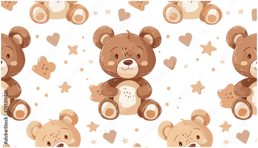 赤ちゃんや子供のためのかわいい漫画のクマの人形の背景。ふわふわの柔らかいぬいぐるみのシームレスなパターン。小さなテディベアはトレンディなスタイルのイラストをベクトルします。ベージュとブラウンの色。 赤ちゃんや子供のためのかわいい漫画のクマの人形の背景。ふわふわの柔らかいぬいぐるみのシームレスなパターン。小さなテディベアはトレンディなスタイルのイラストをベクトルします。ベージュとブラウンの色。