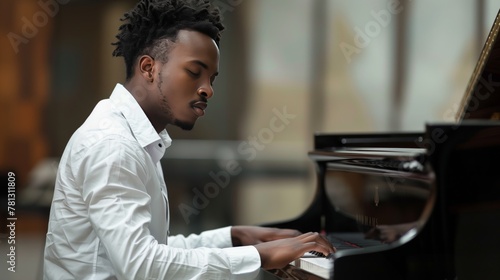 Young africian handsome man playing piano