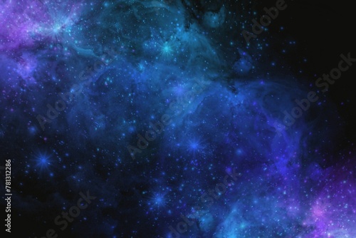 Blue space background with stars © Pornjun