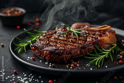 Juicy grilled steak with rosemary and smoked pepper
 photo