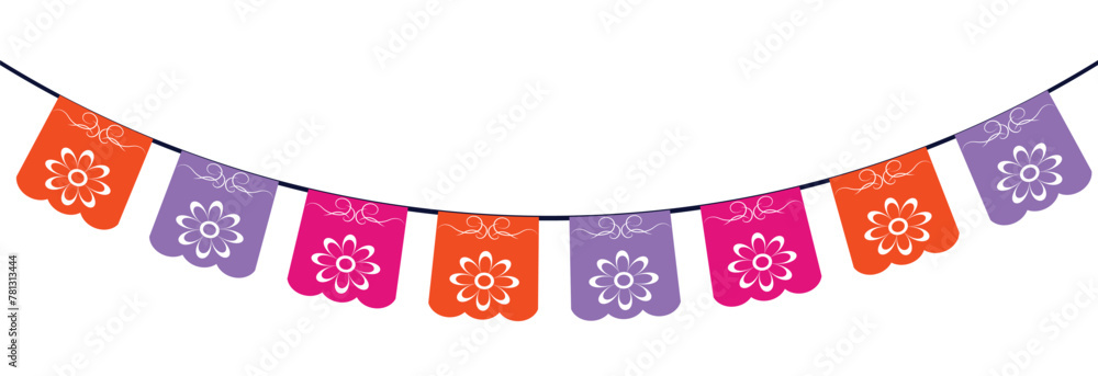 Mexican papel picado paper cut holiday flags and banners. Day of the ...