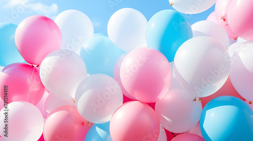 Pink and Blue Balloons on Sky Background for Celebrations