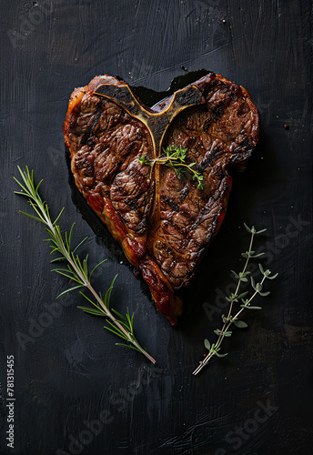 grilled heart shaped t-bone with herbs and spices  © Clemency