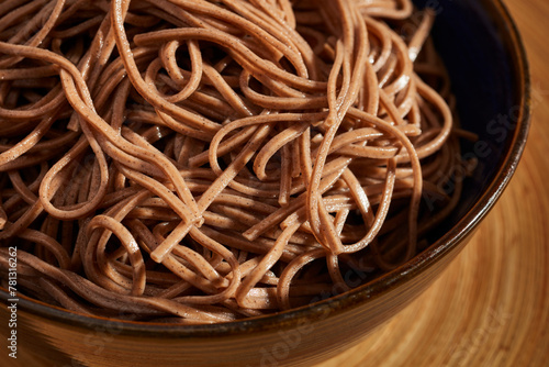 A bowl of cooked soba, the buckwheat pasta popular in Japan and Korea