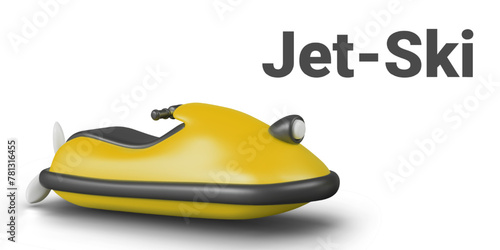 Yellow realistic jet ski with headlight and propeller. Modern water vehicle