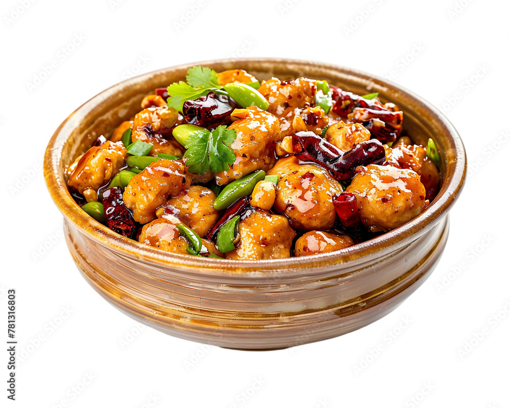 Kung Pao Chicken with peppers on transparent background Kung Pao Chicken with peppers on transparent background