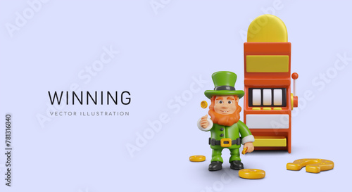 Advertising template with leprechaun and slot machine for gambling business
