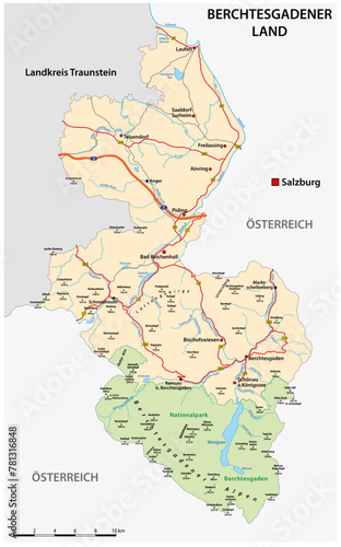 Road map of the Berchtesgadener Land district, Bavaria, Germany