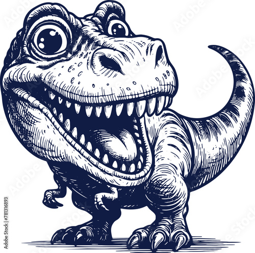 Fototapeta Naklejka Na Ścianę i Meble -  Tyrannosaurus looks with big eyes and smiles with its toothy mouth in vector illustration