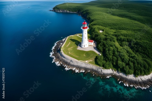 lighthouse on an island in the sea