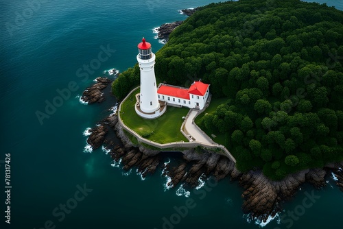 lighthouse on an island in the sea