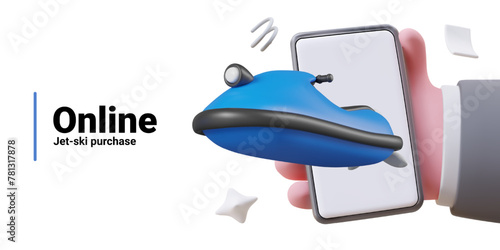 Realistic hand holding smartphone with water transport on screen